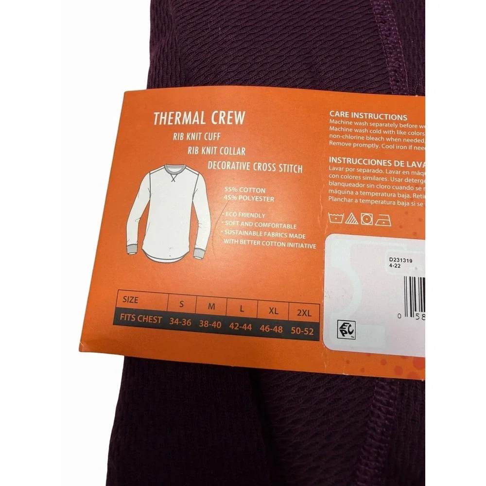 hanes mens purple long sleeve reversible thermal crew shirt size large